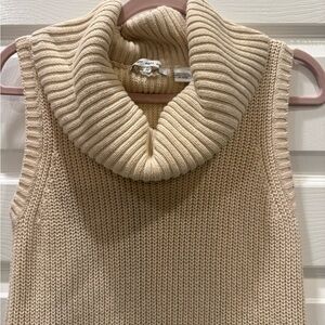 eight eight eight 100% Cotton Sleeveless Cowl Neck Sweater Tank - Beige